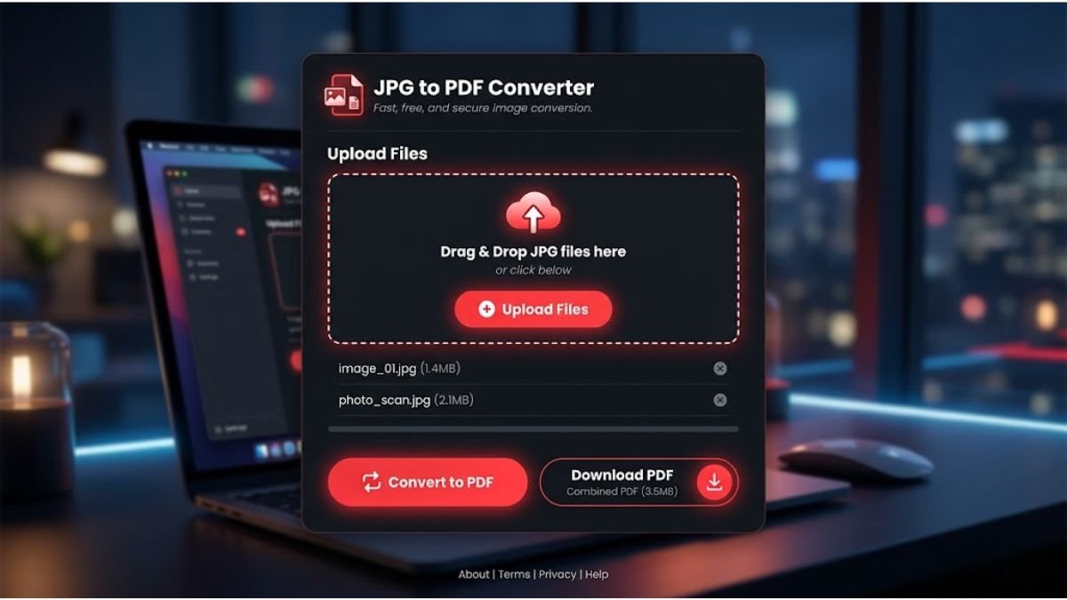 Free online JPG to PDF converter tool interface