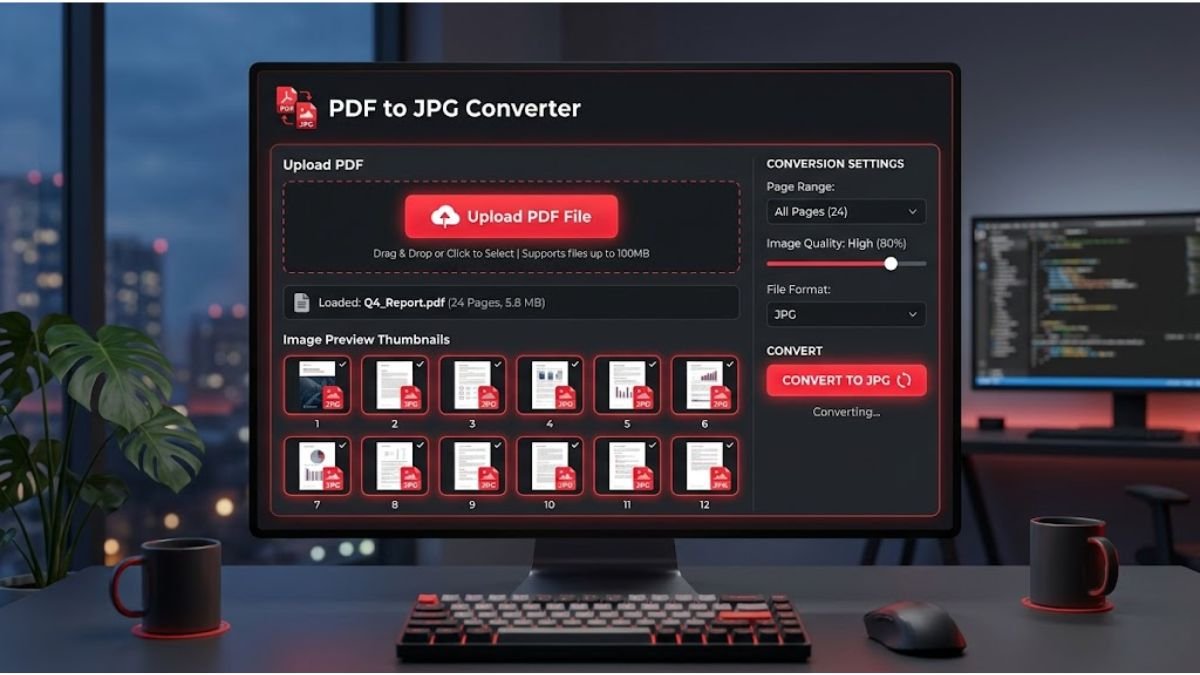 Free online PDF to JPG converter tool interfaceConvert PDF to JPG images instantly with our free online PDF to JPG converter. No signup required. Fast, secure, and works on all devices.